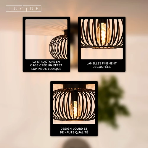 Lucide MANUELA - Plafonnier - Ø 39,5 cm - 1xE27 - Noir - USP